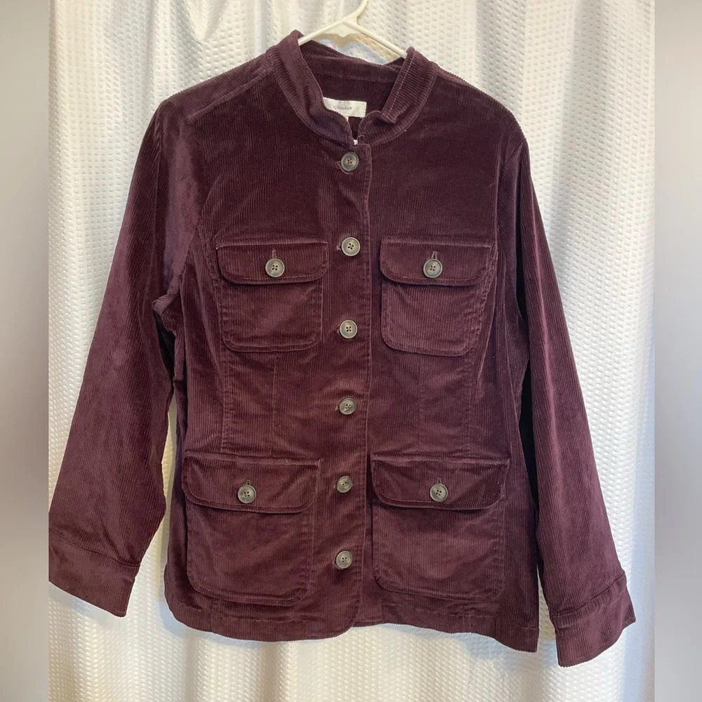 CJ Banks Deep Purple Plumb Button Down Corduroy Jacket Size X NWT